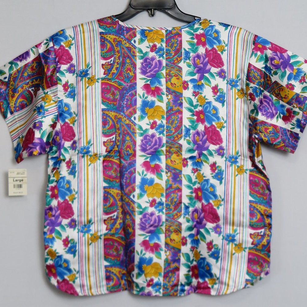 NWT Violets & Roses Multi-Color Floral Print Short Sleeve Tunic w/Pockets Size L - Picture 6 of 7